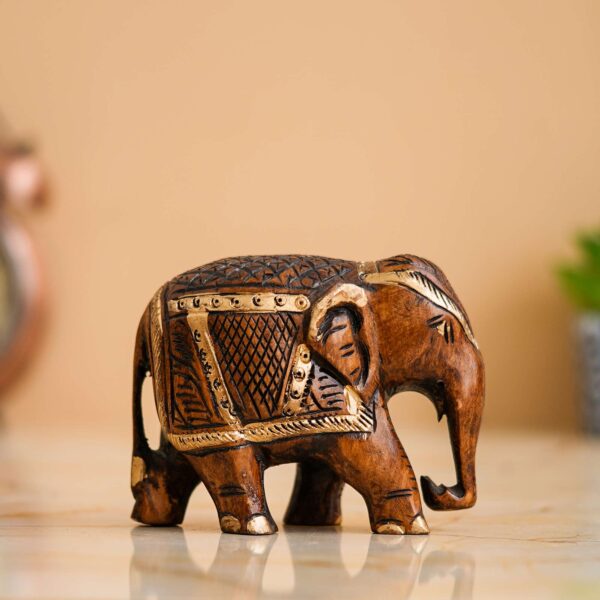 Rajasthani Tribal Handmade Brown '' Elephant '' Figured Wooden Statue Antique Design Elephant for Showpiece with Brown Colour-1