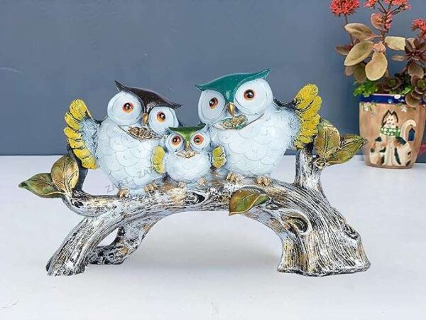 Owl Family Sitting on Tree Decorative Bird Showpieces Statue for Home Decor Living Room Bedroom Wall Shelf Table Top Garden Decoration Items -5