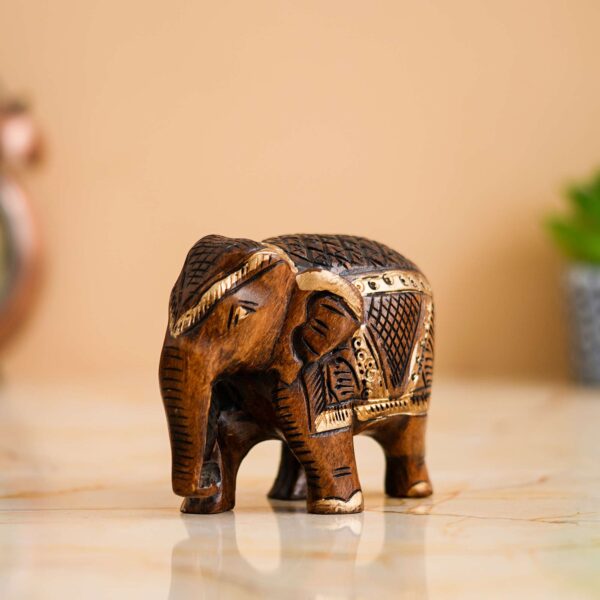 Rajasthani Tribal Handmade Brown '' Elephant '' Figured Wooden Statue Antique Design Elephant for Showpiece with Brown Colour-1 - Image 2